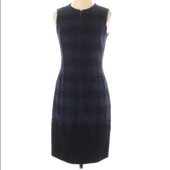 Akris Plaid Wool Flannel sheath dress zip front Sz 4 - Picture 6 of 10